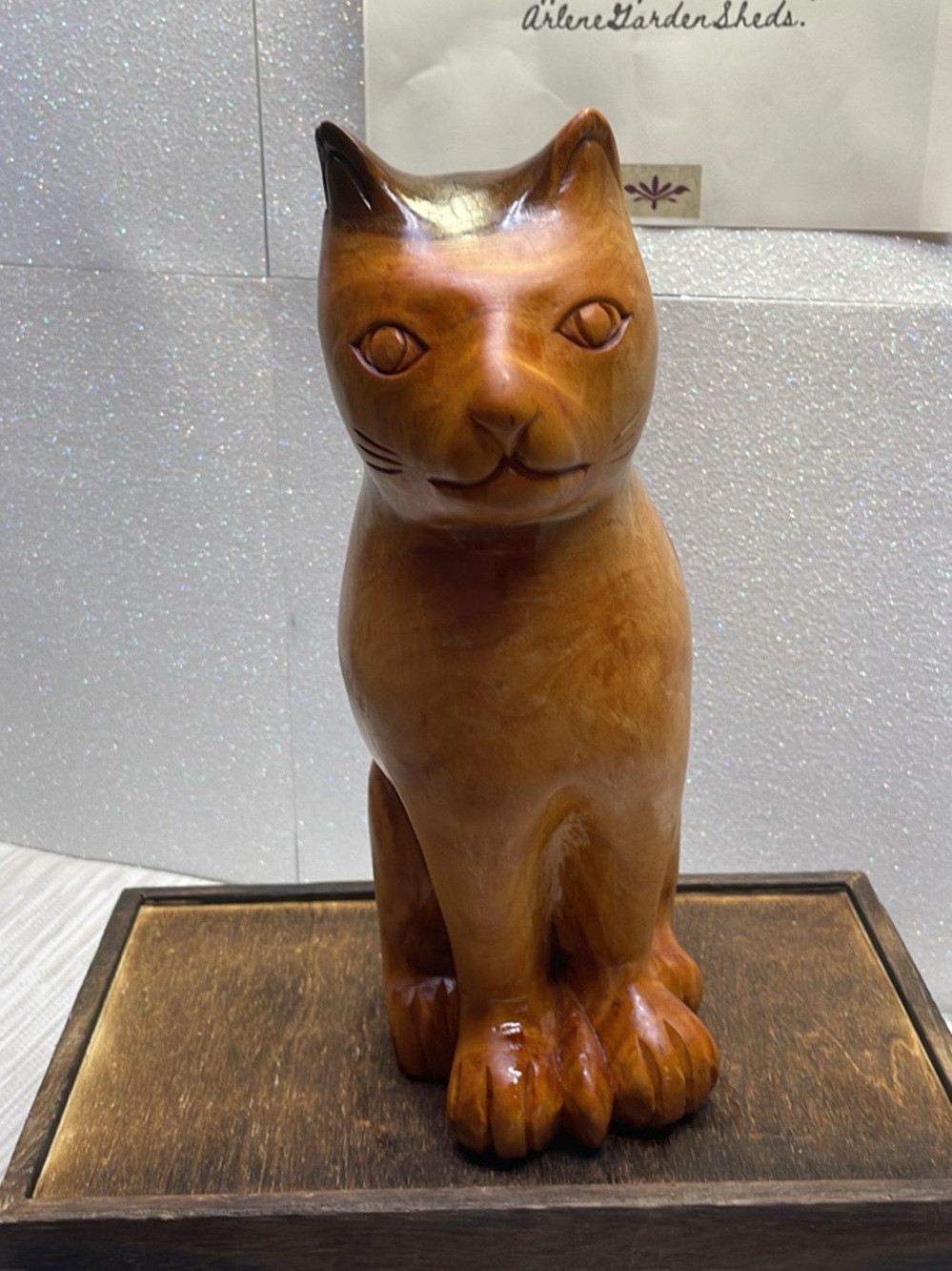 Handcrafted Brown Wooden Cat Figurine - Decorative Pet Accent